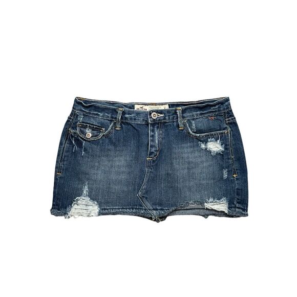 Hollister Dresses & Skirts - vintage y2k hollister mirco mini jean denim skirt blue distressed cut off size 5